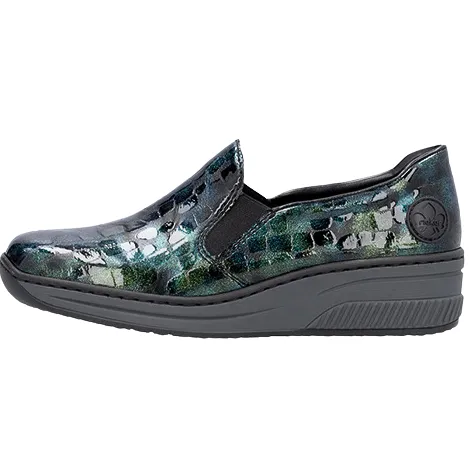 Rieker Ladies Wide Fitting | Shoes<Wide Fit Wedge Shoes - 48752 - Blue/Green