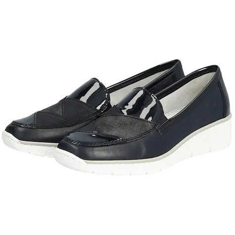 Rieker Ladies Wide Fitting | Shoes<Wide Fit Wedge Shoes - 53785-00 - Navy