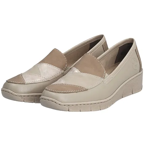 Rieker Ladies Wide Fitting | Shoes<Wide Fit Wedge Shoes - 53785-00 - Beige/Rose Gold
