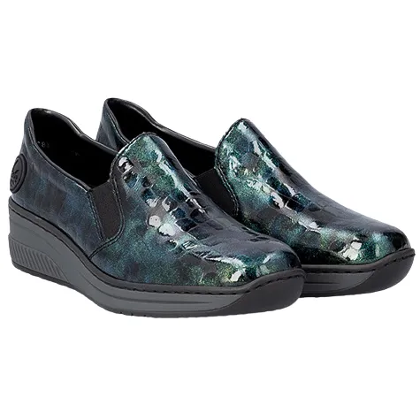 Rieker Ladies Wide Fitting | Shoes<Wide Fit Wedge Shoes - 48752 - Blue/Green