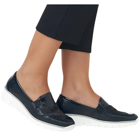 Rieker Ladies Wide Fitting | Shoes<Wide Fit Wedge Shoes - 53785-00 - Navy