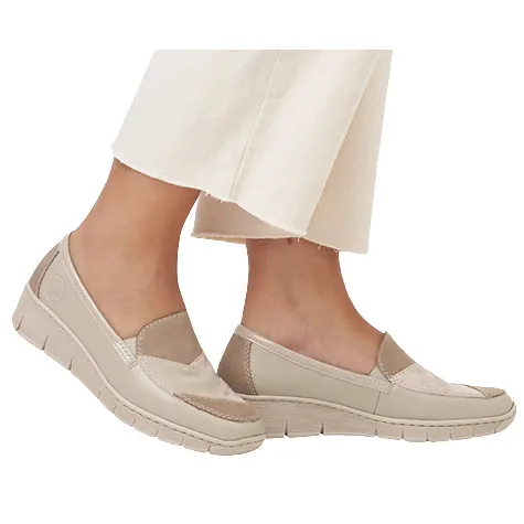 Rieker Ladies Wide Fitting | Shoes<Wide Fit Wedge Shoes - 53785-00 - Beige/Rose Gold
