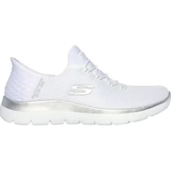 Skechers Ladies Larger Sizes | Trainers<Ladies Slip In Trainers - 150123 - White/Silver
