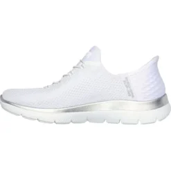 Skechers Ladies Larger Sizes | Trainers<Ladies Slip In Trainers - 150123 - White/Silver