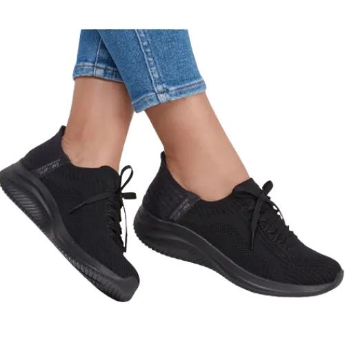 Skechers Trainers<Ladies Ultra Flex Slip In Trainers - 149710 - Black / Black