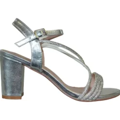 Sorento Heels<Block Heel Sandals - Cabra Castle - Silver
