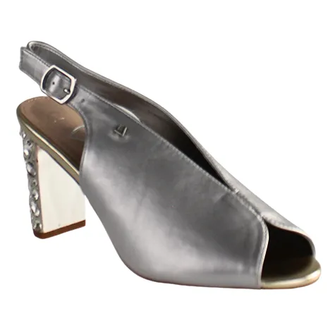 Una Healy Heels<Block Heeled Sling Backs - Straight Life - Silver