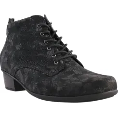 Waldlaufer Ladies Larger Sizes | Boots<Ladies Lace Up Ankle Boots - 967809 - Black