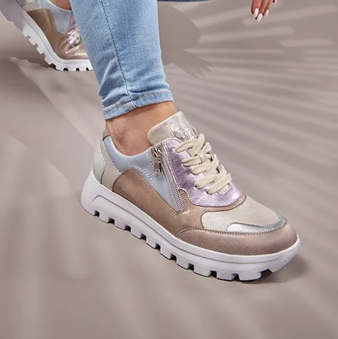 Waldlaufer Trainers<Ladies Wide Fit Trainers - 993004 - Taupe Multi