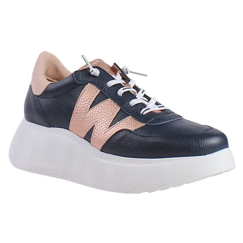 Wonders Trainers<Ladies Platform Trainers - A-3625 - Navy/Rose Gold