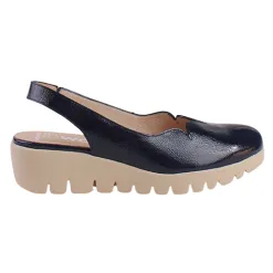 Wonders Shoes<Ladies Wedge Slingback Sandals- C-33260 - Navy Patent