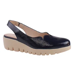 Wonders Shoes<Ladies Wedge Slingback Sandals- C-33260 - Navy Patent
