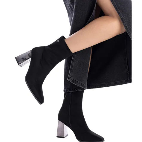Xti Boots<Ladies Block Heel Sock Boots - 143112 - Black