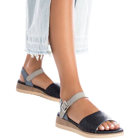 Xti Sandals<Ladies Low Wedge Sandals - 142886 - Navy