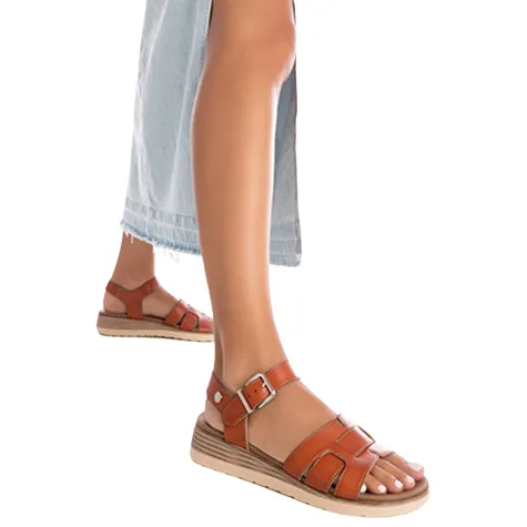 Xti Sandals<Ladies Low Wedge Sandals - 142900 - Camel